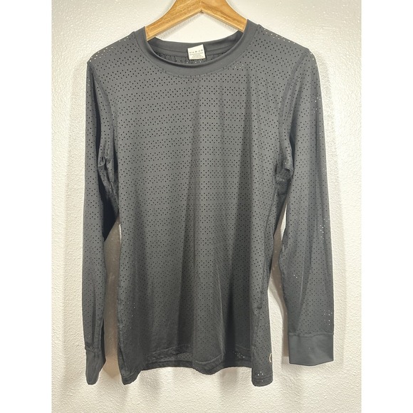 ZYIA Tops - Zyia Active Shirt Womens Large Long Sleeve Perforated Crescent Moon Logo Gym